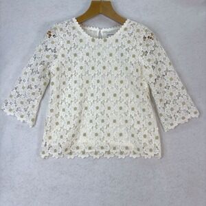 Alfred Dunner White Daisy Floral Lace Top Women Small Petite Cottagecore Spring